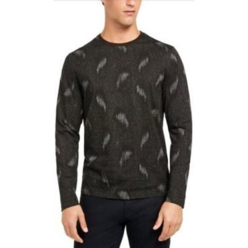 Alfani Mens Black All Over Print Long Sleeve Crew Neck Shirt XXL NWT